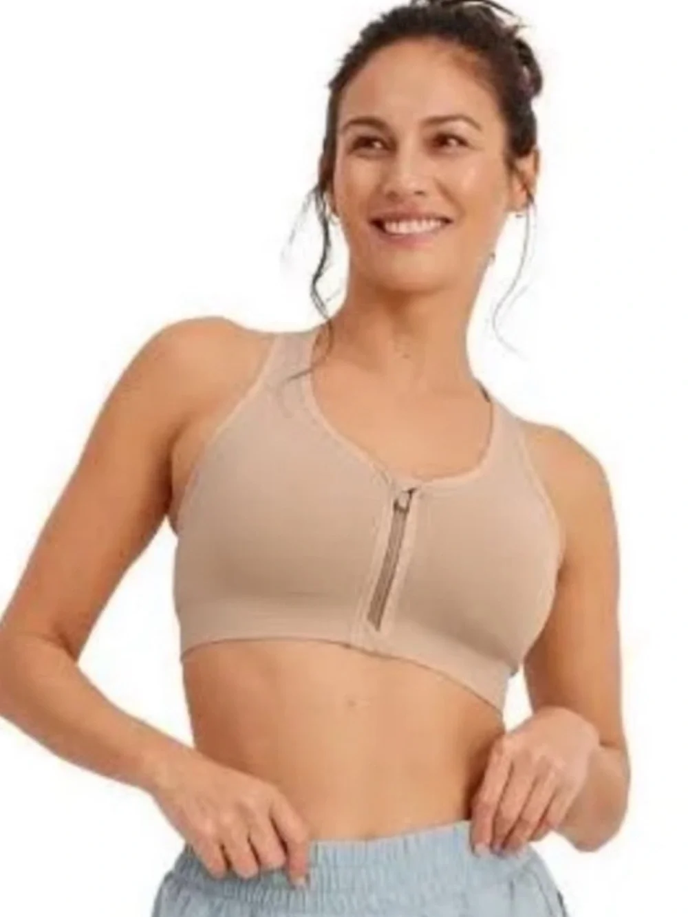 NWOT 90 Degrees by Reflex Nude Zip Front Sports Bra